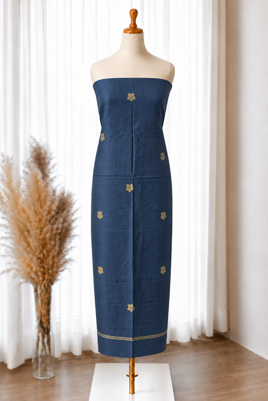 Steel Blue Marble Jacquard Woven Viscose Suit Set
