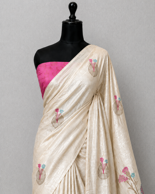 Ivory Tissue Saree with Jacquard Floral Vine Pallu