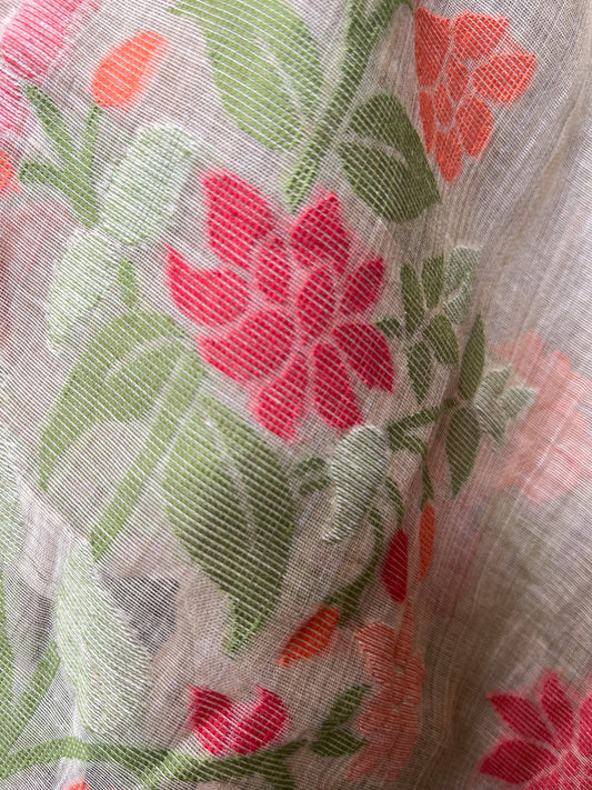 White Sunsetorange Cotton Blend Jamdani Design Dupatta