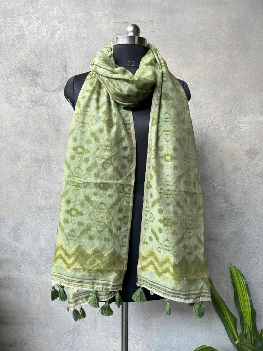 Green Spun Polyester Ikkat Design Dupatta