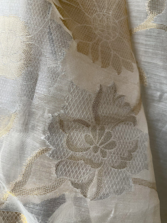 Sheer White Dupatta with Zari-Highlighted Jacquard Motifs