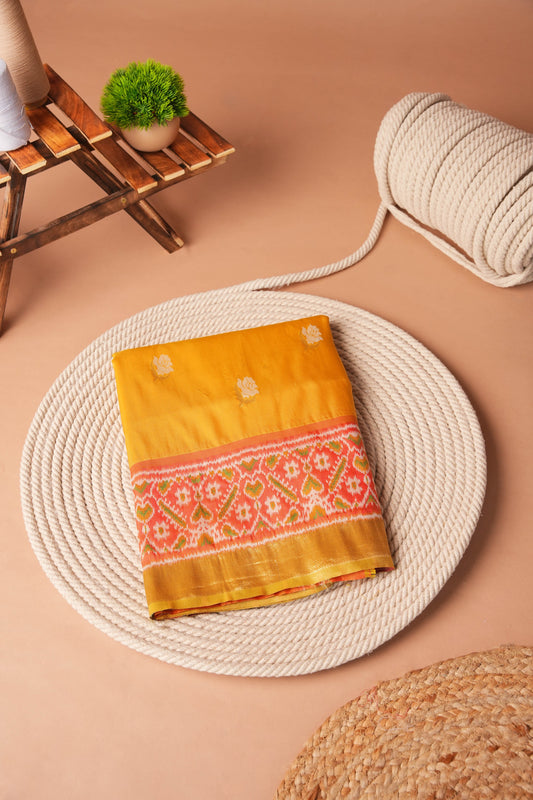 Mustard Artificial Silk Jamdani and Ikat Design Saree