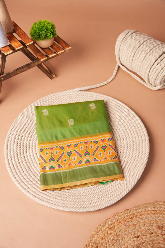 Green Artificial Silk Jamdani and Ikat Design Saree