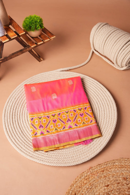 Pink Artificial Silk Jamdani and Ikat Design Saree