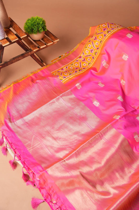 Pink Artificial Silk Jamdani and Ikat Design Saree