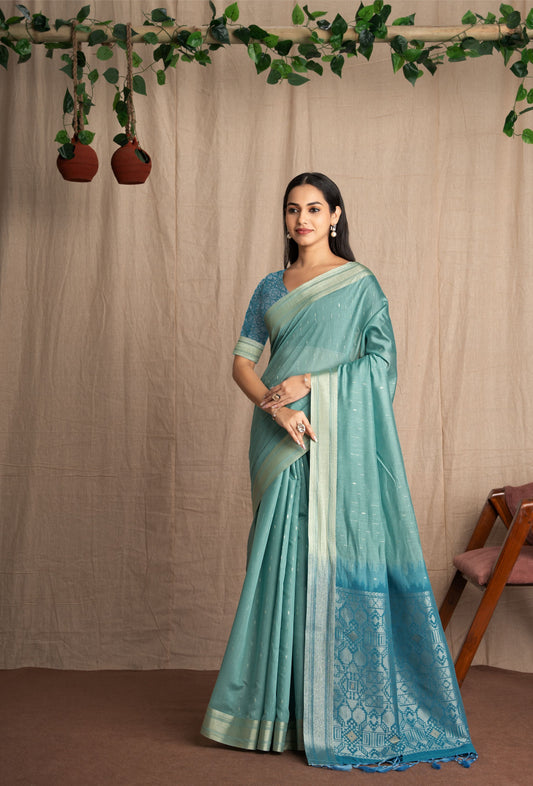 Vismara | Shade Of Blue Viscose Geometric Design Jacquard Woven Saree.