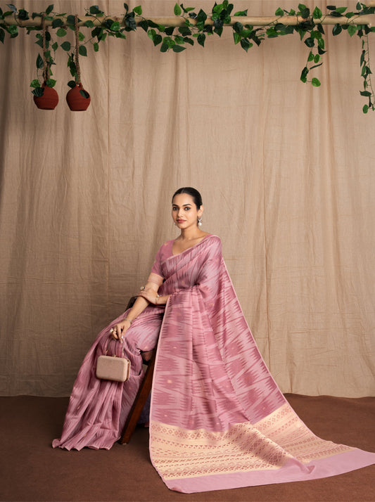 Namira | Beige Pink Soft Viscose Geometric Jacquard Woven Saree.