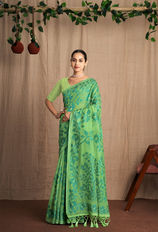 Ishara | Green Muga Cotton Traditional Jamdani Woven Saree