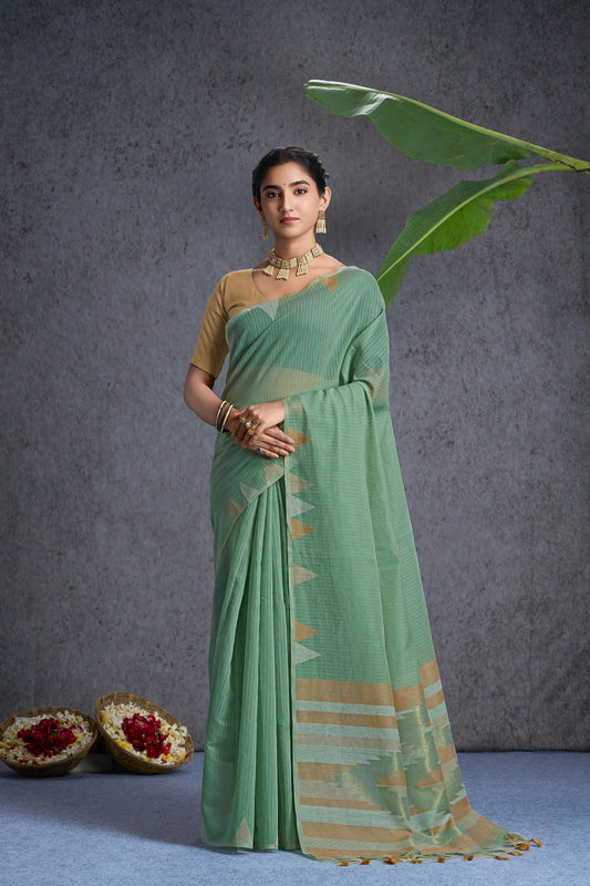 Jamdara | Skyblue Cream Cotton Blend Handloom Effect Design Jacquard Woven Saree