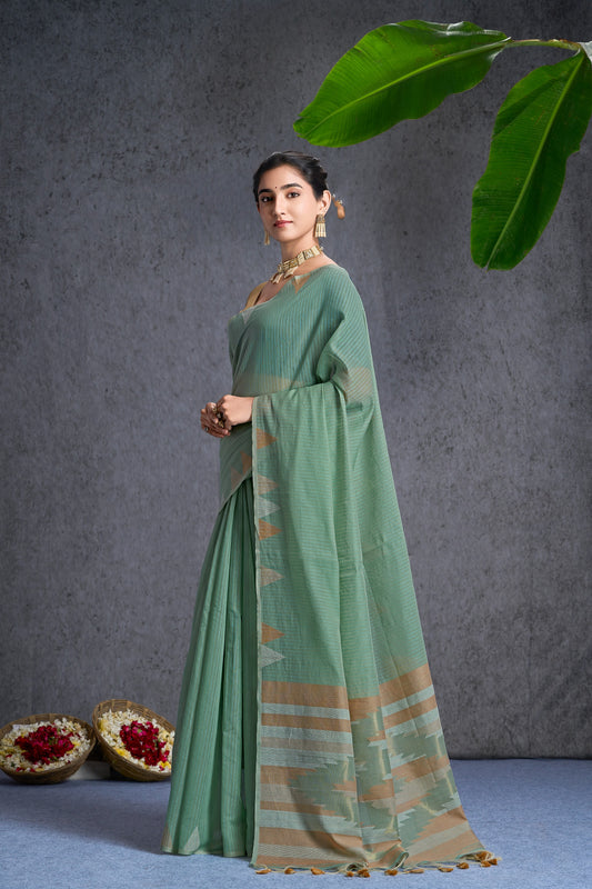 Jamdara | Skyblue Cream Cotton Blend Handloom Effect Design Jacquard Woven Saree