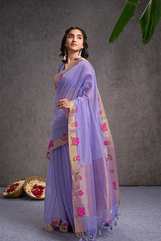 Madhurima Spun Polyester Floral Purple Saree.