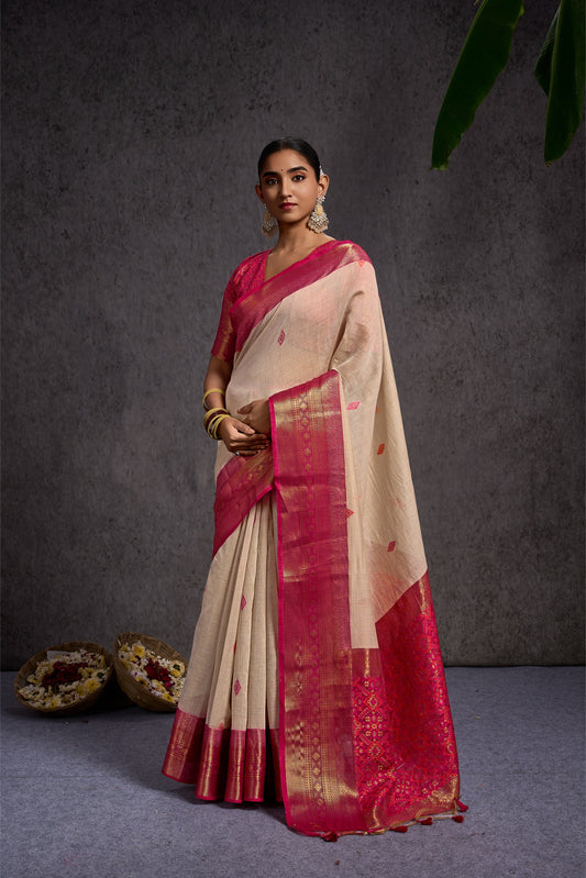 Visara | Rani Orange Viscose Traditional Patola Design Jacquard Woven Saree