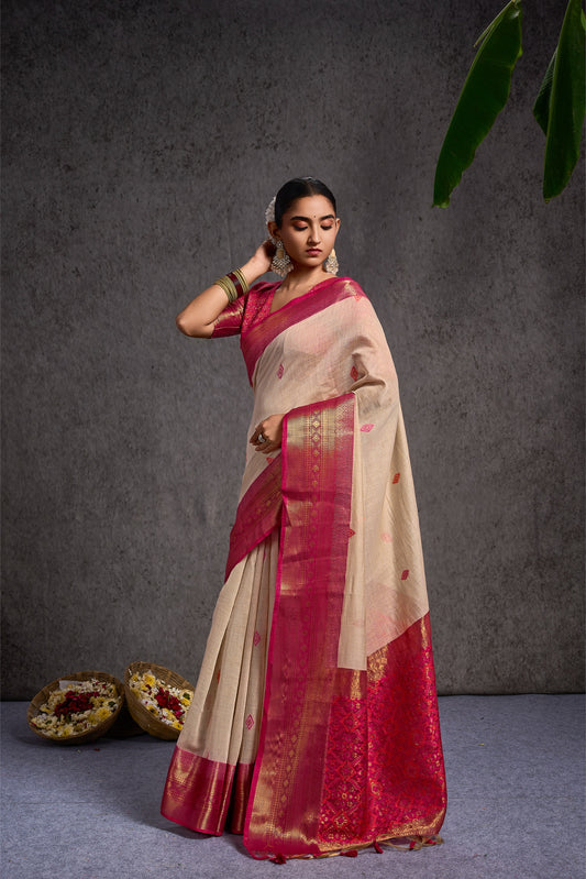 Visara | Rani Orange Viscose Traditional Patola Design Jacquard Woven Saree