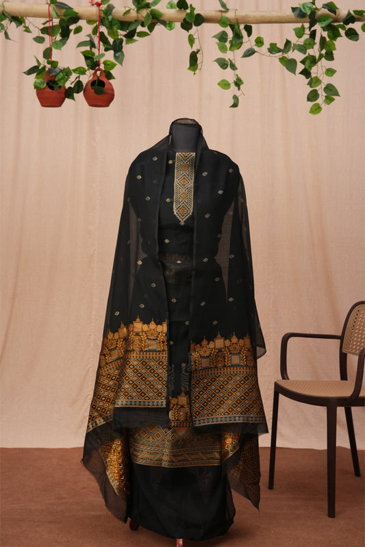 Nooraya | 3-Piece Black & Gold Unstitched Viscose Suit Set