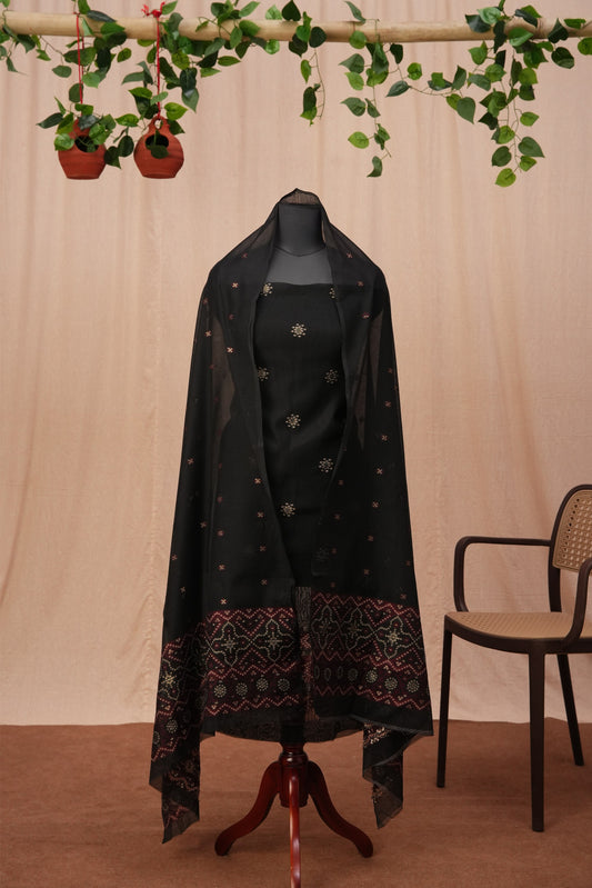 Varnika | 3-Piece Black Unstitched Soft Polyester & Viscose Suit Set