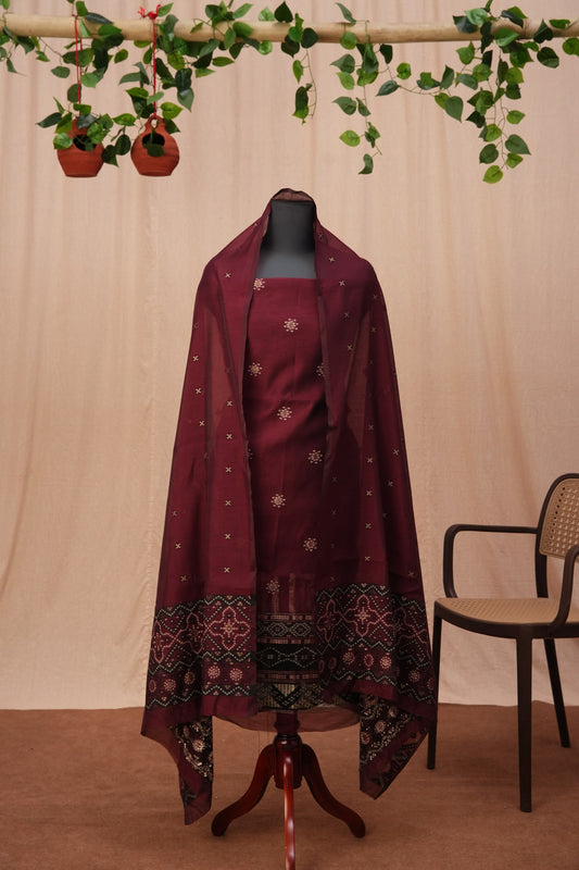 Varnika | 3-Piece Maroon Unstitched Soft Polyester Suit Set