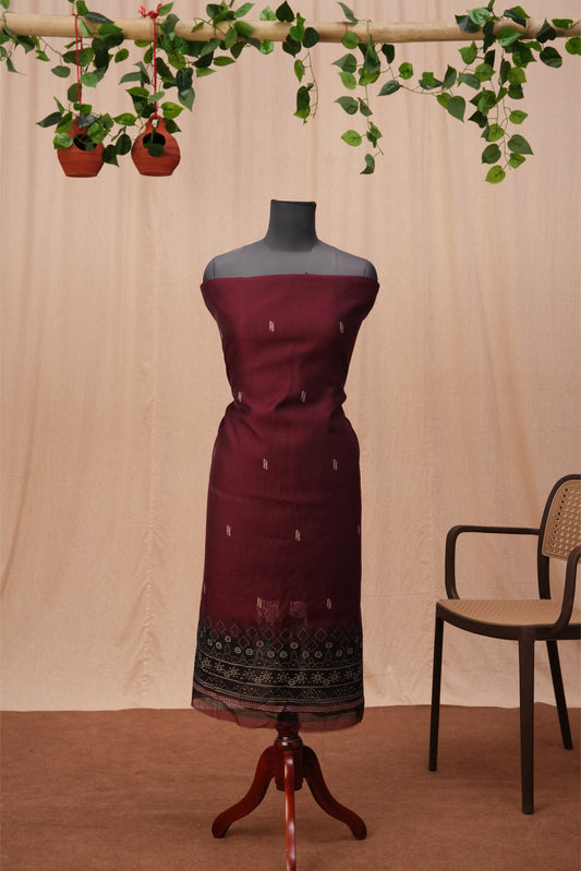 Kamini | 3-Piece Deep Maroon Unstitched Soft Polyester Suit Set