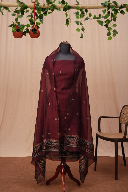 Kamini | 3-Piece Deep Maroon Unstitched Soft Polyester Suit Set