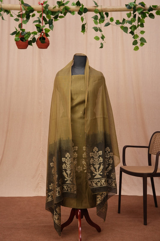 Arnika | 3-Piece Olive Green Unstitched Viscose Suit Set