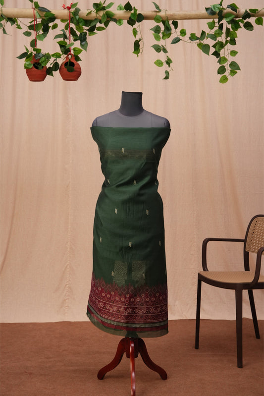 Kamini | 3-Piece Bottle Green Unstitched Soft Polyester & Viscose Suit Set