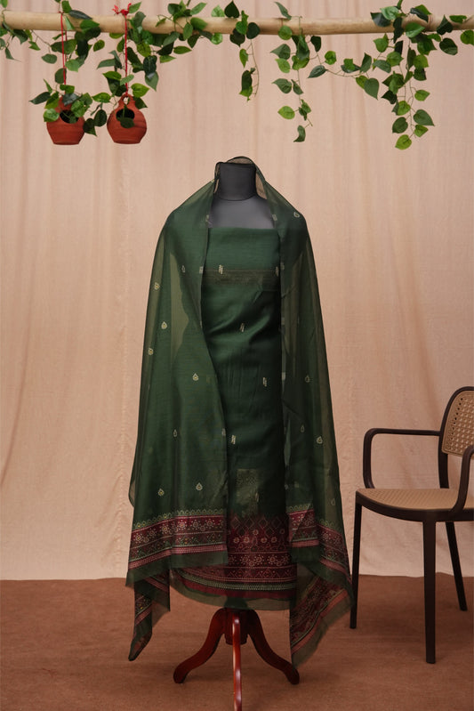 Kamini | 3-Piece Bottle Green Unstitched Soft Polyester & Viscose Suit Set