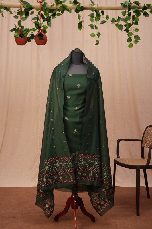 Varnika | 3-Piece Bottle Green Unstitched Soft Polyester & Viscose Suit Set