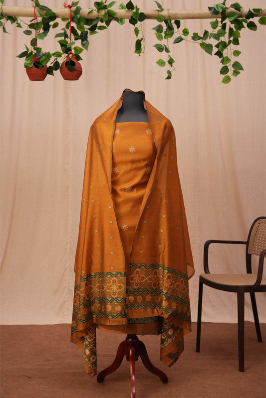 Varnika |3-Piece Mustard Unstitched Soft Polyester Suit Set