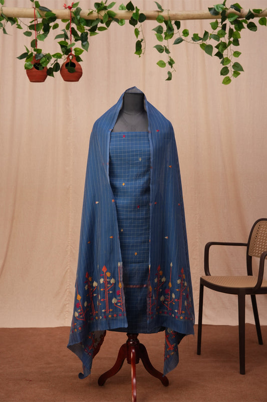 TanaBaana | 3-Piece Blue Unstitched Viscose Suit Set