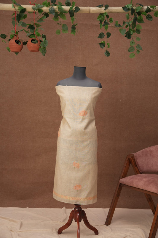 Rohini Muse | 3-Piece Beige Orange Unstitched Linen & Cotton Suit Set