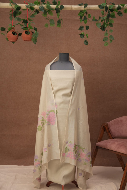 Alina Bloom | 3-Piece Ivory Purple Pink Unstitched Viscose Suit Set