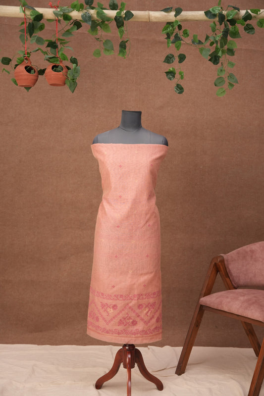 Rivaah Weaves | 3-Piece Peach Pink Unstitched Linen & Cotton Suit Set