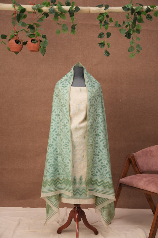 Ziva | 3-Piece Light Green Unstitched Linen & Cotton Suit Set