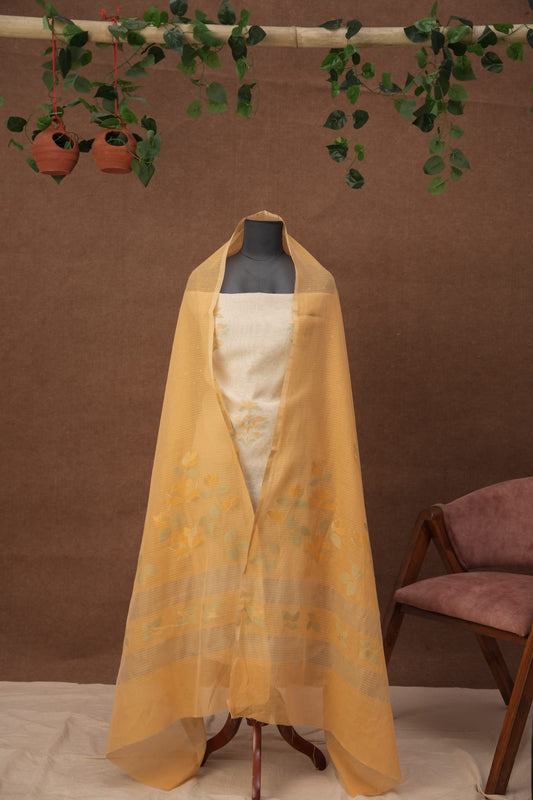 Saanvi Petal | 3-Piece Honey Unstitched Linen & Cotton Suit Set