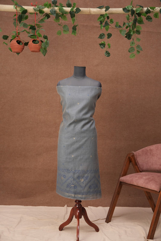 Rivaah Weaves | 3-Piece Light Blue Grey Unstitched Linen & Cotton Suit Set