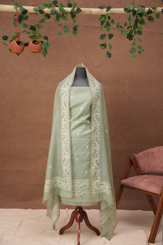 Aavya | 3-Piece Pistachio Green Unstitched Linen Suit Set