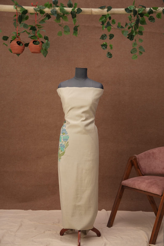 Alina Bloom | 3-Piece Ivory Peacock Blue Unstitched Viscose Suit Set