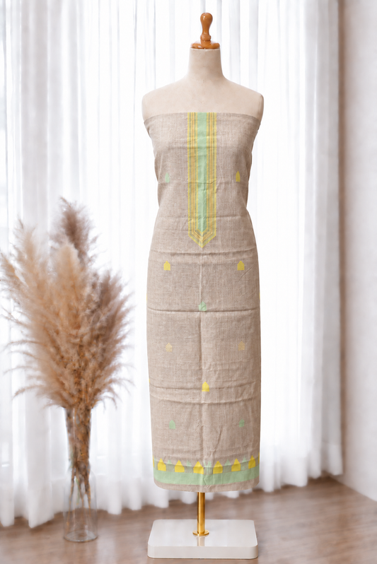 Beige Pista Jamdani Jacquard Linen Set