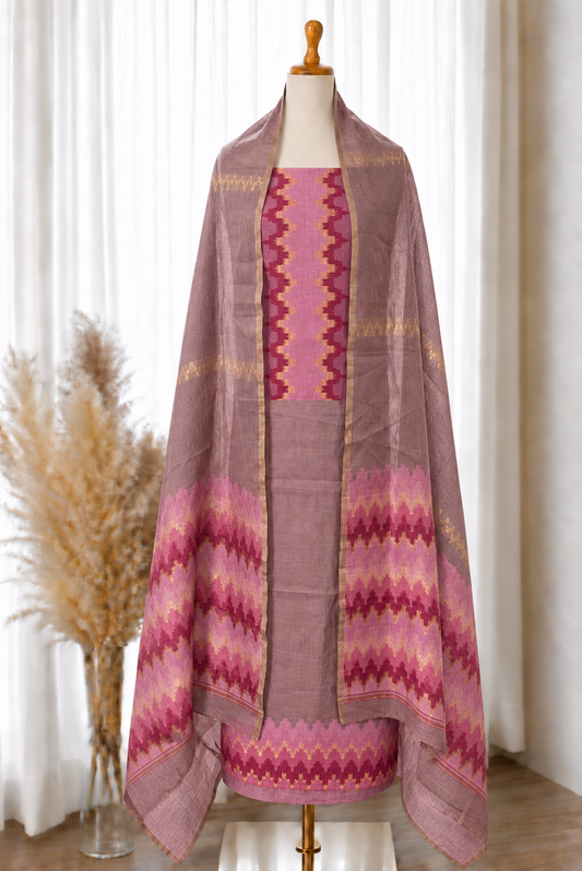 Lavender Ikkat Viscose Unstitched Suit Set