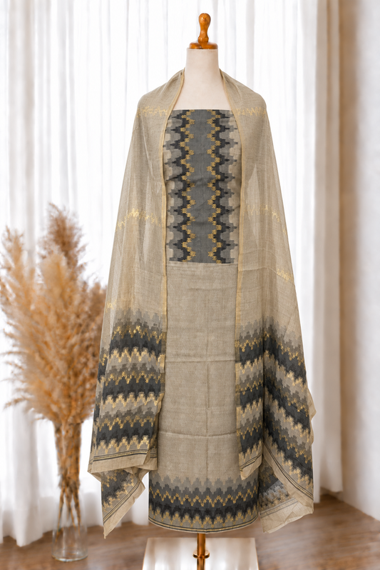 Black Grey Ikkat Viscose Unstitched Suit Set