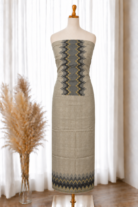 Black Grey Ikkat Viscose Unstitched Suit Set