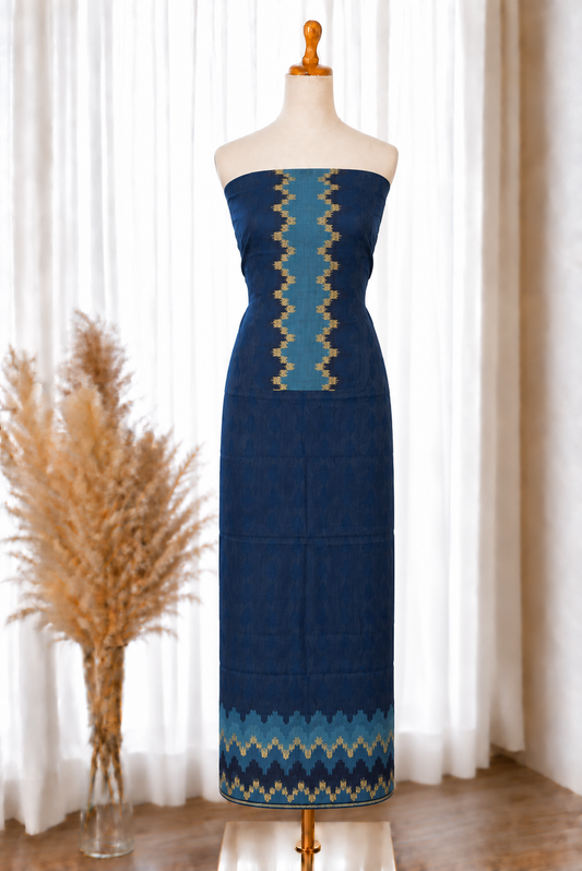 Blue Ikkat Viscose Unstitched Suit Set