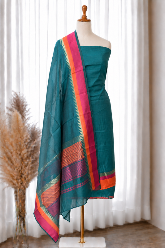 Teal Temple Border Unstitched Suit Set