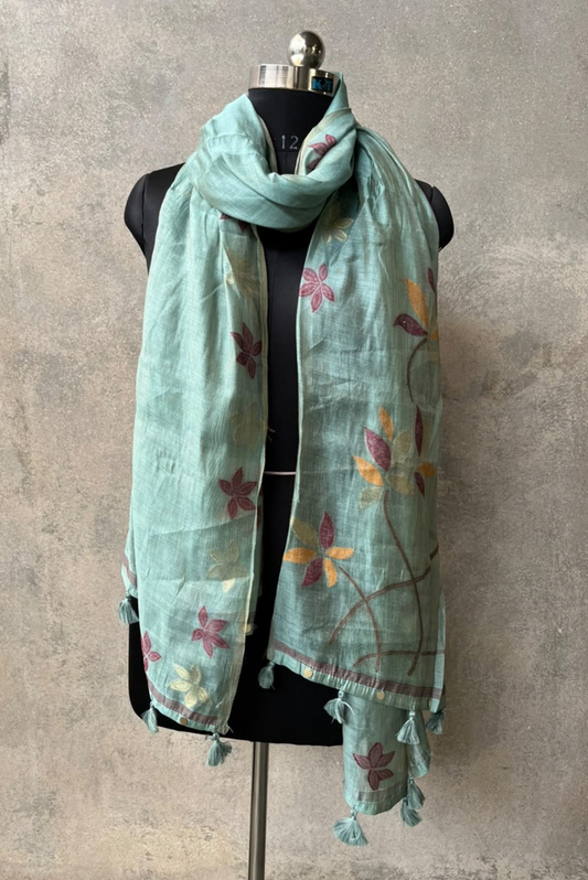 Firozi Mustard Floral Jamdani Dupatta