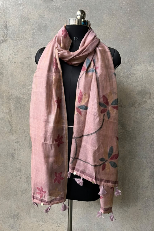 Lt. Pink Rama Floral Jamdani Dupatta
