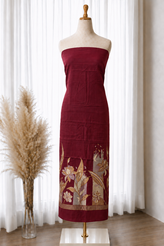 Wine Gold Floral Jamdani Viscose Set
