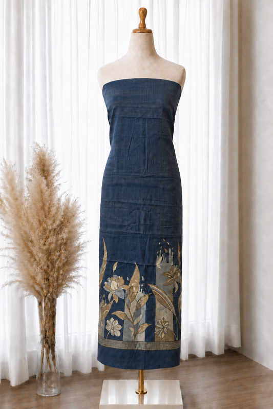 Navy Blue Gold Floral Jamdani Viscose Set
