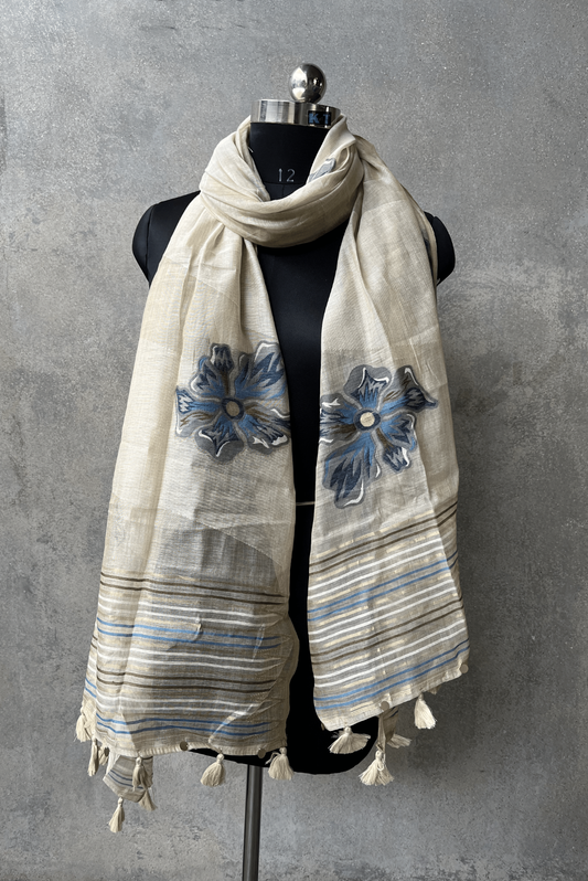 Beige Cobalt Jamdani Dupatta