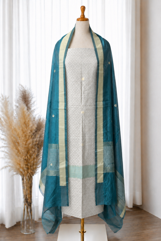 Grey Rama Jamdani Jacquard Viscose Set