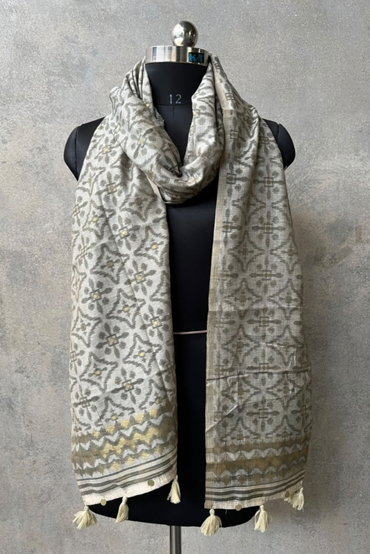 Grey Ikkat Jamdani Dupatta