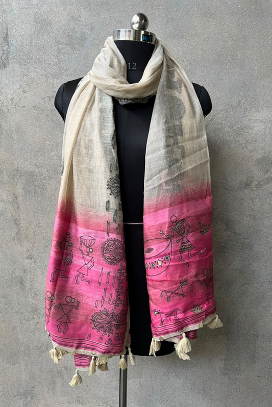 Pink Ombré Warli Woven Dupatta